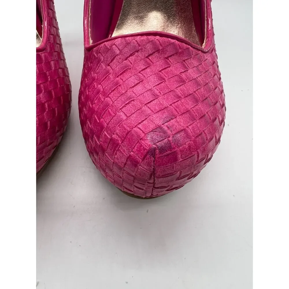 Fashion Platform Woven Basket‎ Weave Pink Stiletto Heels Size 8 LA Allen's